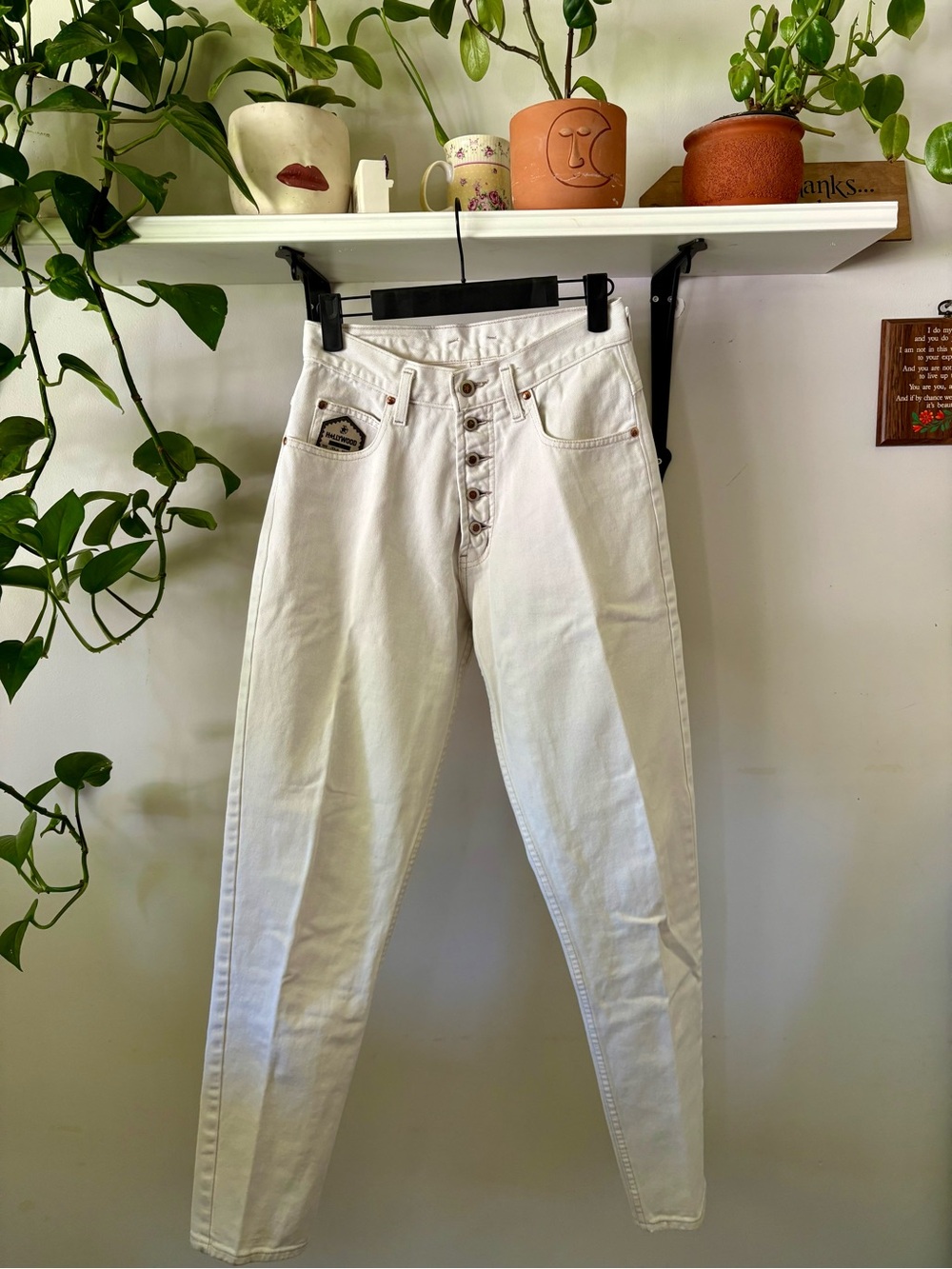 High-Waist White Button-Fly Jeans